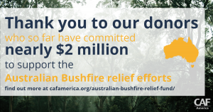 Bushfire relief - over $2 million committed by CAF America donors